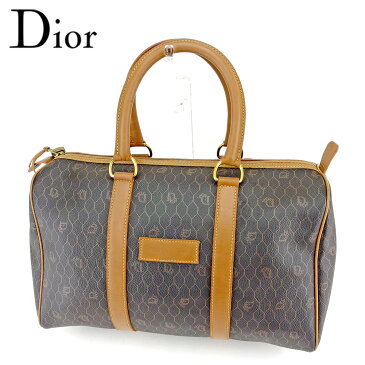 【中古】 ディオール Dior ボストンバッグ ハンドバッグ 旅行用バッグ メンズ可 オールドディオール ライトブラウン ブラック PVC×レザーボストンバッグ T6619s .