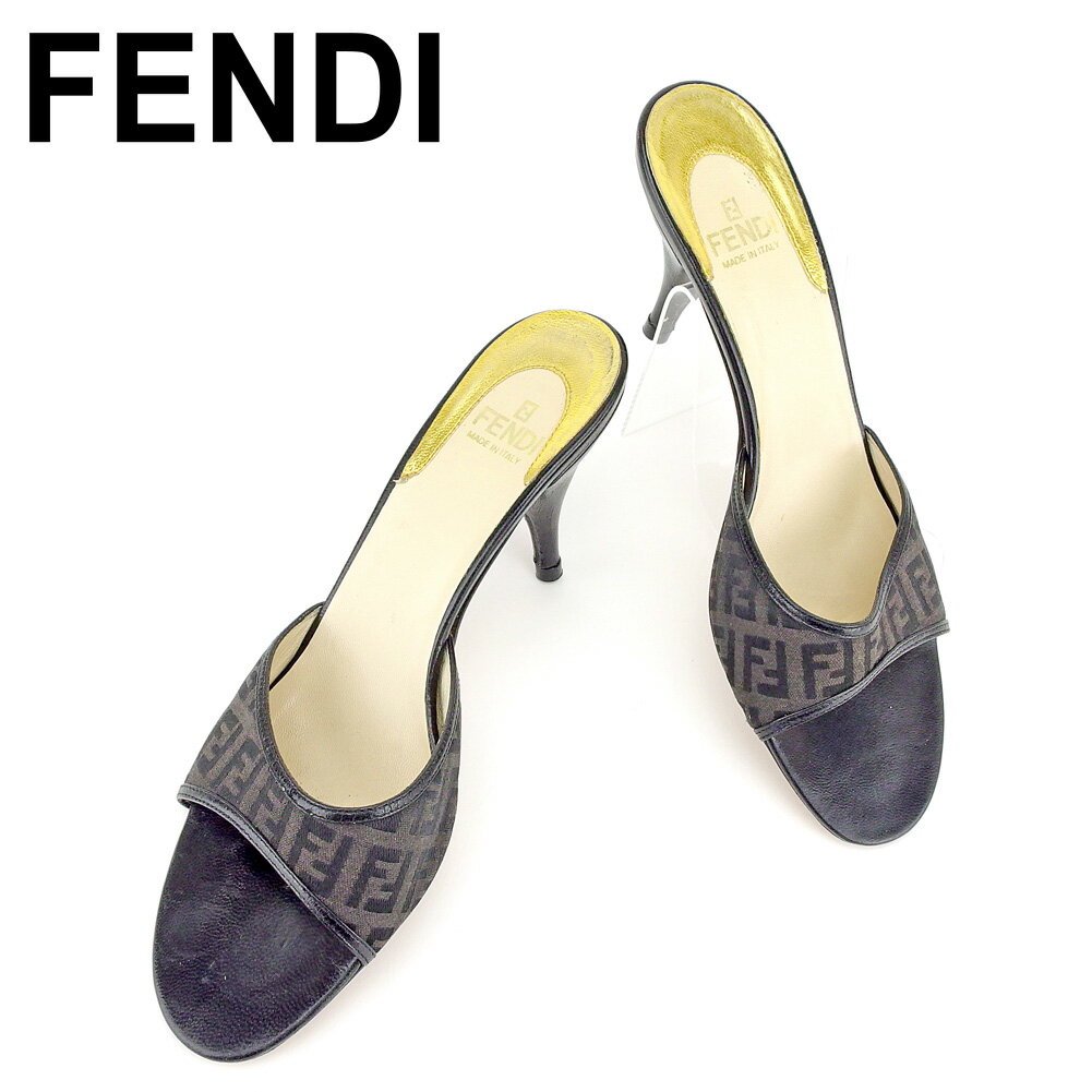 【スプリングセール30％OFF】フェンディ パンプス 靴 シューズ #37 ズッキーノ ブラック ゴールド キャンバス×レザー FENDI 【フェンディ】 T6641S 【中古】