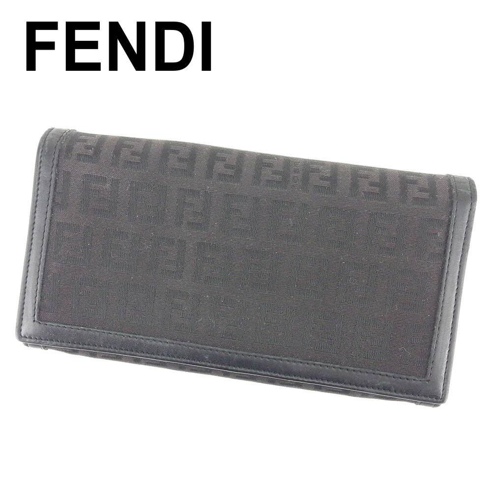 【スプリングセール30％OFF】フェンディ 長財布 ファスナー付き 長財布 ズッカ ブラック PVC×レザー FENDI 長サイフ サイフ 収納 財布 ユニセックス 小物 【フェンディ】 T6681 【中古】