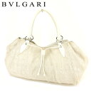 【スプリングセール30％OFF】ブルガリ トートバッグ ワンショルダー ロゴマニア ベージュ ホワイト 白 キャンバス×レザー BVLGARI 【ブルガリ】 T6707S 【中古】