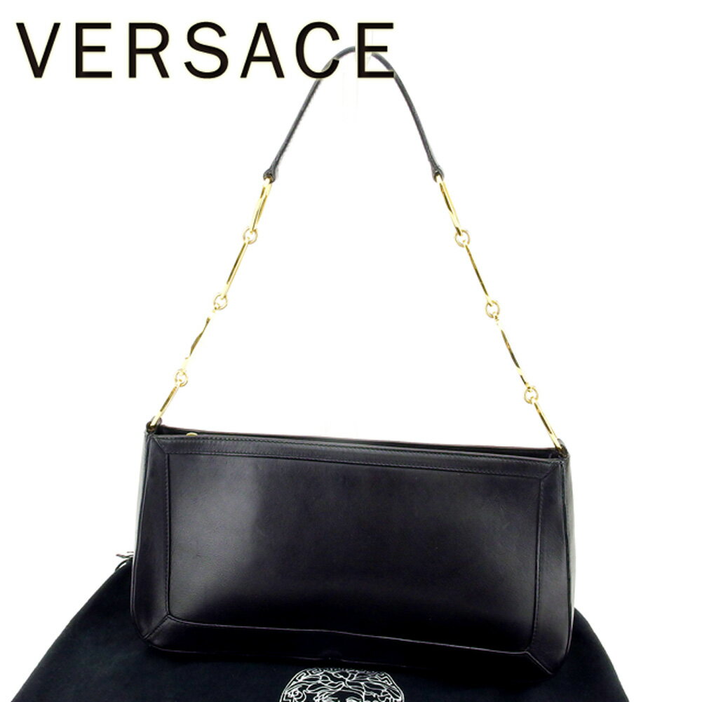 【スプリングセール30％OFF】ヴェルサーチ ショルダーバッグ ワンショルダー メデューサ ブラック ゴールド レザー VERSACE バッグ バック 肩掛け 収納 バッグ 【ヴェルサーチ】 T6715 【中古】