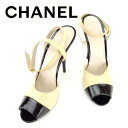 【スプリングセール】シャネル サンダル 靴 シューズ バイカラー ブラック ベージュ エナメル×レザー CHANEL 【シャネル】 T6718S 【中古】