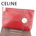 【スプリングセール】セリーヌ ポーチ 化粧ポーチ ユーロデッセイ レッド レザー CELINE 【セリーヌ】 T6750S 【中古】
