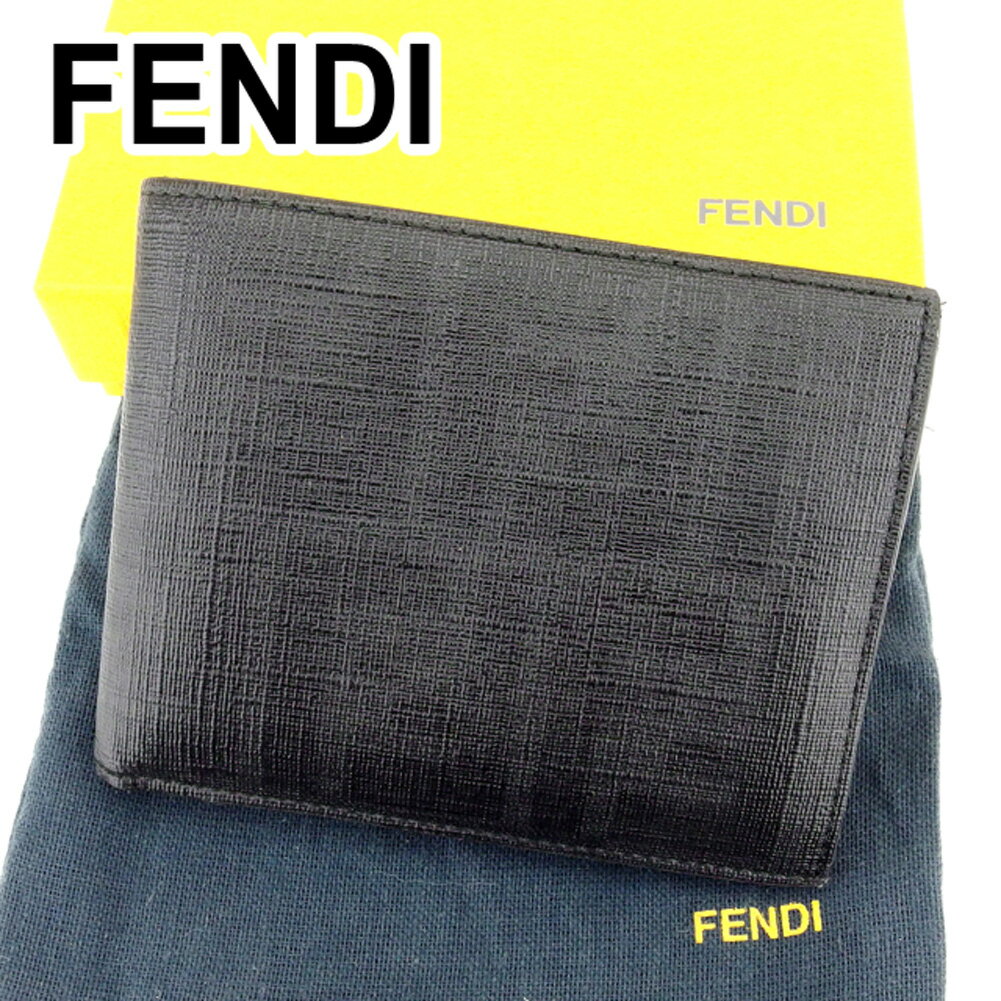 【スプリングセール30％OFF】フェンディ 二つ折り 財布 ズッカ ブラック PVC×レザー FENDI 二つ折りサイフ 財布 サイフ 収納 財布 ユニセックス 小物 【フェンディ】 T6751 【中古】