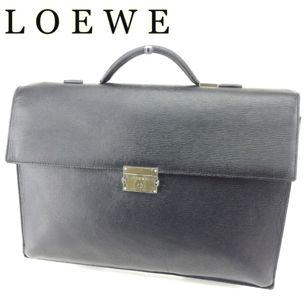 【スプリングセール30％OFF】ロエベ ビジネスバッグ ブリーフケース ロゴプレート ブラック シルバー レザー LOEWE 【ロエベ】 T6768S 【中古】