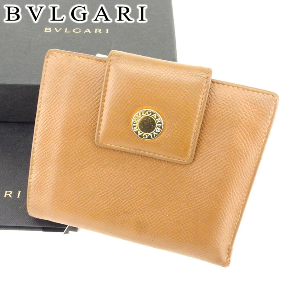 【スプリングセール30％OFF】ブルガリ 二つ折り 財布 ロゴボタン ブラウン ゴールド レザー BVLGARI 【ブルガリ】 T6846S 【中古】