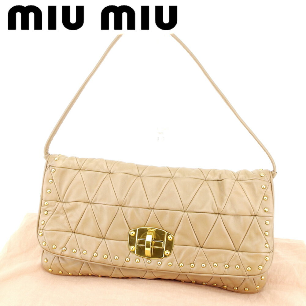 【スプリングセール30％OFF】ミュウミュウ クラッチバッグ ワンショルダー 2way スタッズ ベージュ レザー miumiu 【ミュウミュウ】 T6..