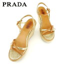 【スプリングセール30％OFF】プラダ サンダル シューズ 靴 # 38ハーフ パイソン ベージュ ゴールド レザー PRADA 【プラダ】 T6908S 【中古】