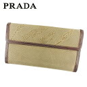 【スプリングセール】プラダ 長財布 財布 Wホック ロゴ ベージュ ブラウン キャンバス×レザー PRADA 長サイフ サイフ 収納 財布 ユニセックス 小物 【プラダ】 T6932 【中古】(4)