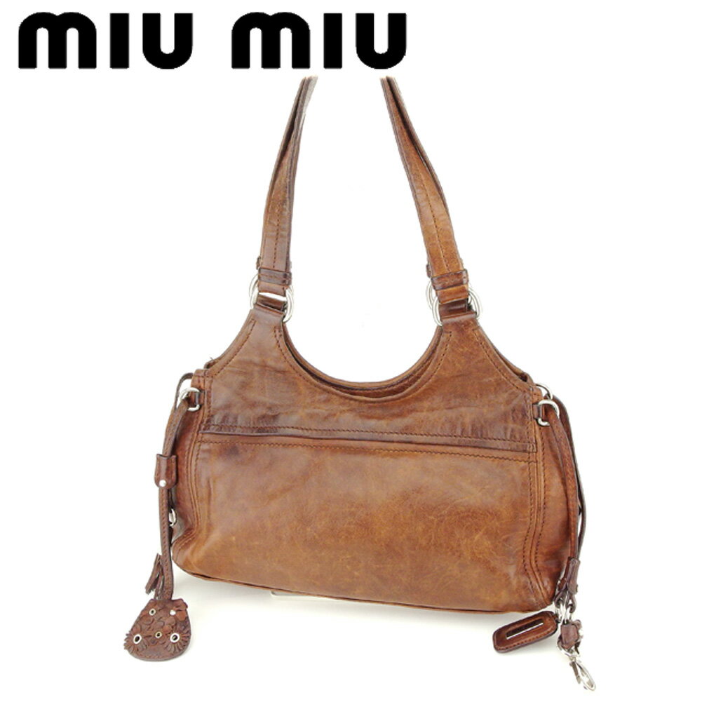 【スプリングセール30％OFF】ミュウミュウ ショルダーバッグ ハンドバッグ ZIPポケット ブラウン シルバー レザー miu miu バッグ バック 肩掛け 収納 バッグ 【ミュウミュウ】 T6938 【中古】