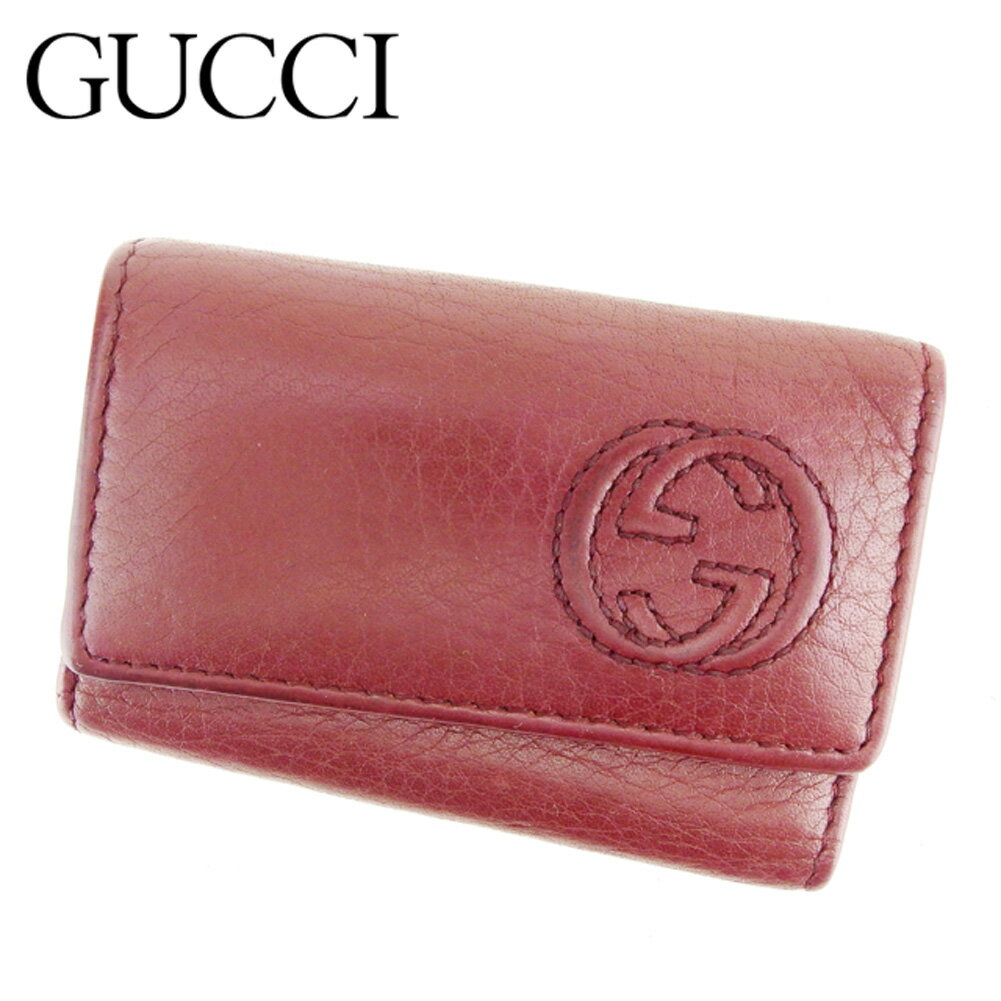 【スプリングセール】グッチ キーケース 6連キーケース ダブルG インターロッキングG ボルドー シルバー レザー GUCCI 【グッチ】 T6948S 【中古】