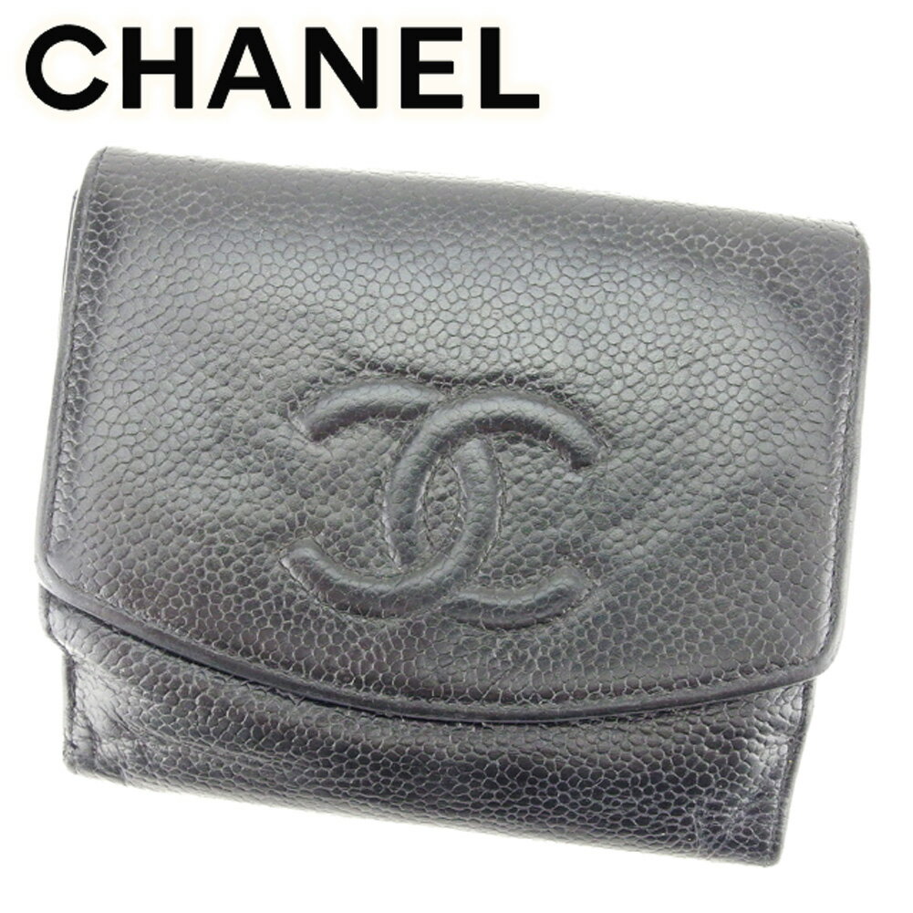 【スプリングセール30％OFF】シャネル Wホック 財布 二つ折り ココマーク ブラック キャビアスキン CHANEL 【シャネル】 T7016S 【中古】