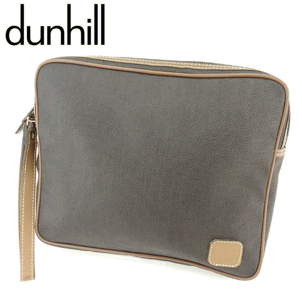 【スプリングセール30％OFF】ダンヒル クラッチバッグ セカンドバッグ ヘリンボーン ブラック ブラウン ゴールド PVC×レザー dunhill 【ダンヒル】 T7035S 【中古】