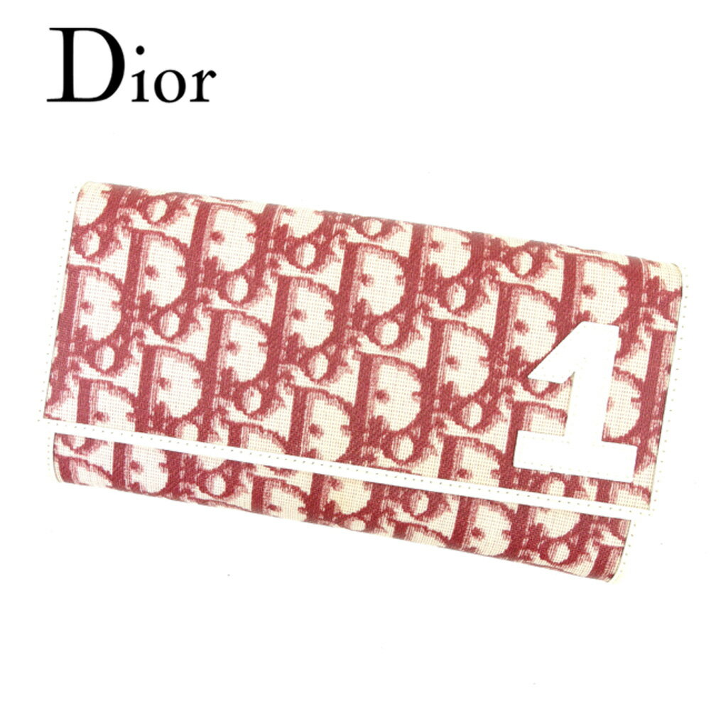 【中古】 ディオール Dior 長財布 ファスナー付き 長財布 レディース トロッター ボルドー　ベージュ PVC×レザー 未使用品 セール C3193 .