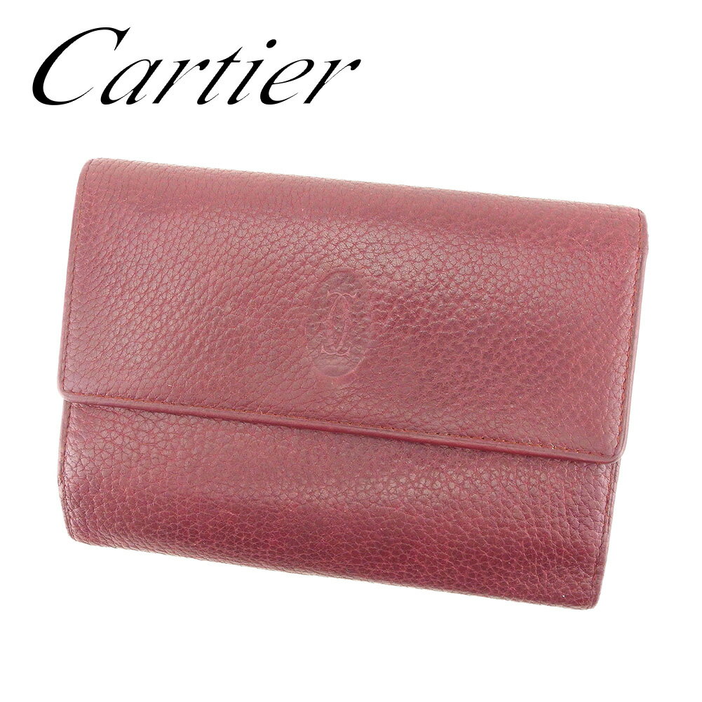 【スプリングセール30％OFF】カルティエ 三つ折り 財布 マストライン ボルドー レザー Cartier 三つ折りサイフ サイフ 財布 折りタタミ 三つ折り財布 財布 ユニセックス 小物 【カルティエ】 T7255 【中古】