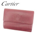 【スプリングセール】カルティエ 三つ折り 財布 マストライン ボルドー レザー Cartier 【カルティエ】 T7255S 【中古】