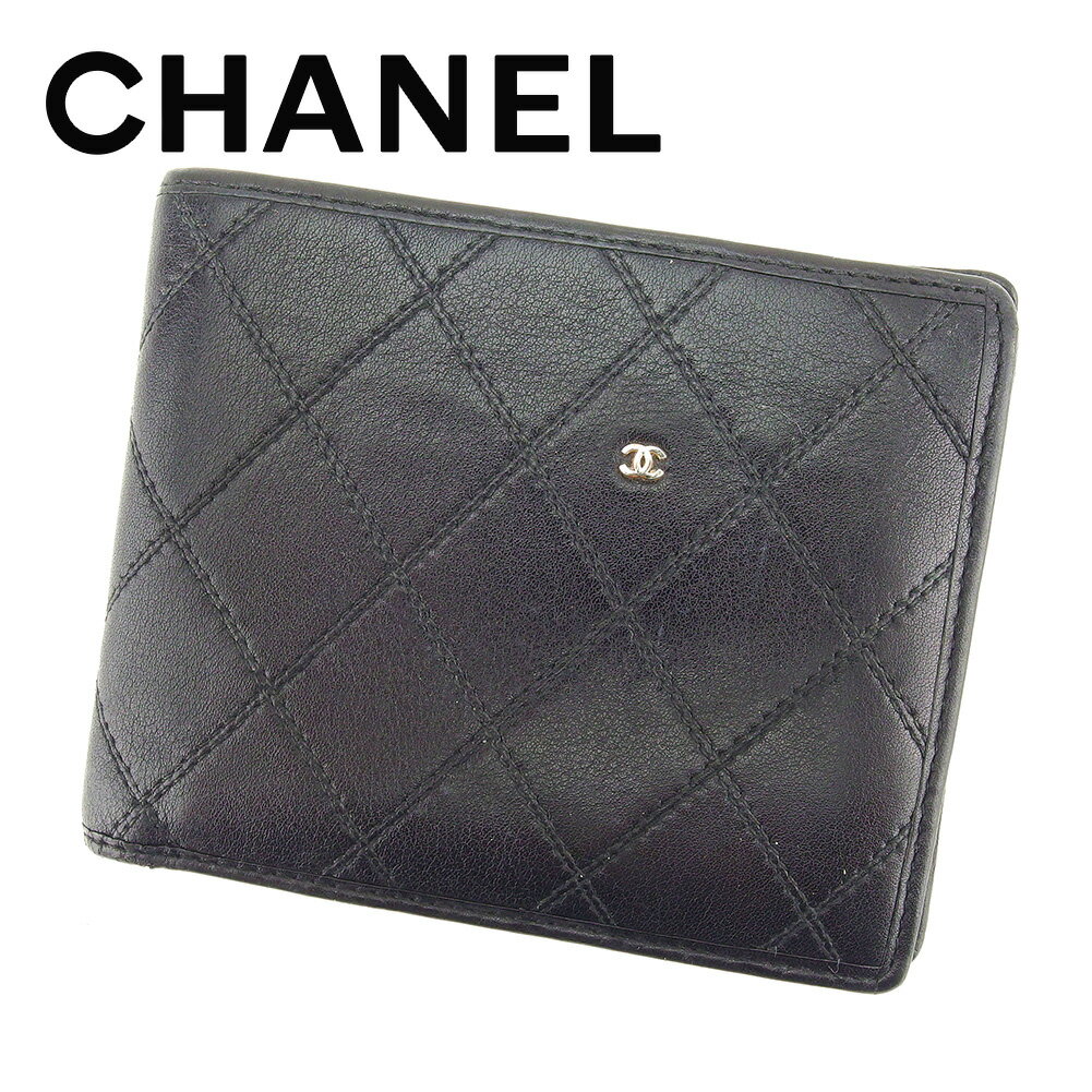 【スプリングセール30％OFF】シャネル 二つ折り 札入れ 二つ折り 財布 ビコローレ ブラック レザーCHANEL レディース プレゼント 贈り物 オシャレ 大人 ファッション 【シャネル】 T7265 【中古】