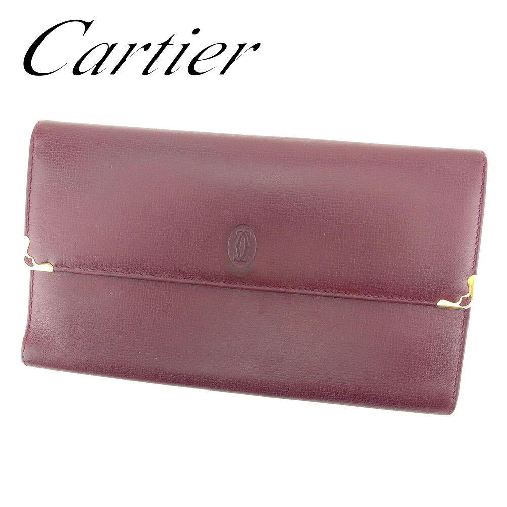 【スプリングセール30％OFF】カルティエ 三つ折り 財布 長財布 マストライン ボルドー レザー Cartier 三つ折りサイフ サイフ 財布 折りタタミ 三つ折り財布 財布 ユニセックス 小物 【カルティエ】 T7270 【中古】