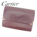 【スプリングセール】カルティエ がま口 財布 三つ折り 財布 マストライン ボルドー レザー Cartier がま口 財布 サイフ コンパクト 財布 ユニセック...