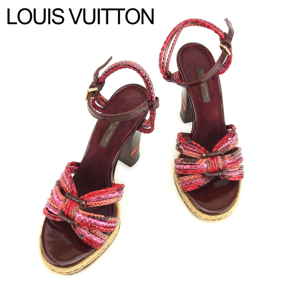 【スプリングセール30％OFF】ルイ ヴィトン サンダル シューズ 靴 #34ハーフ パイソン レッド スエード×レザー Louis Vuitton 【ルイ・ヴィトン】 T7622S 【中古】