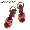 【スプリングセール】ルイ ヴィトン サンダル シューズ 靴 #34ハーフ パイソン レッド スエード×レザー Louis Vuitton 【ルイ・ヴィトン】 T...