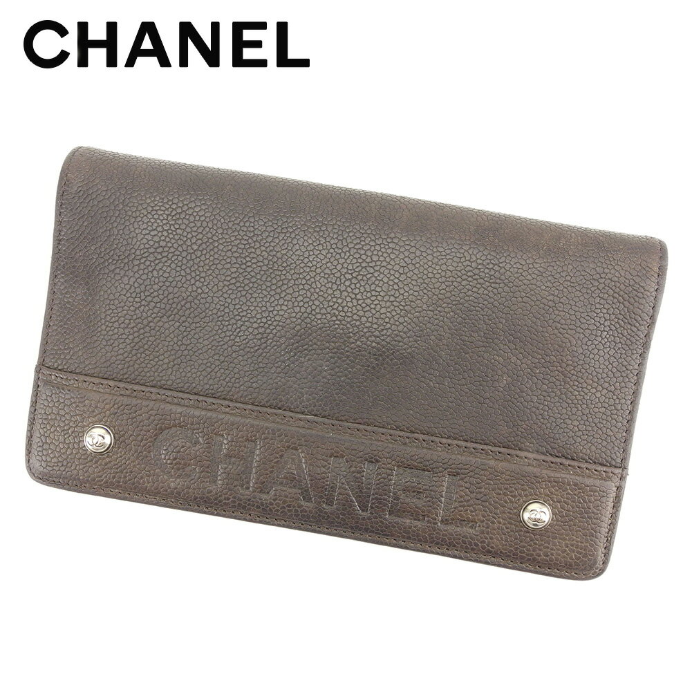 【スプリングセール30％OFF】シャネル 長財布 ファスナー付き長財布 キャビアスキン ブラウン レザー CHANEL 長サイフ サイフ 収納 財布 ユニセックス 小物 【シャネル】 T7624 【中古】