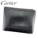 【春の大感謝祭 30％OFF】カルティエ 二つ折り 財布 カボション ブラック レザー Cartier 【カルティエ】 T7627S 【中古】