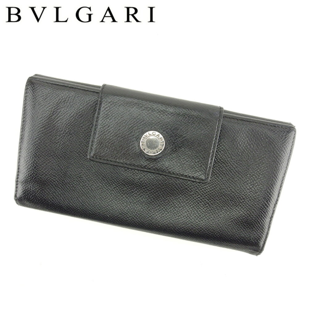 【スプリングセール30％OFF】ブルガリ 長財布 Wホック 財布 ロゴボタン ブラック シルバー レザー BVLGARI 長サイフ サイフ 収納 財布 ユニセックス 小物 【ブルガリ】 B948 【中古】