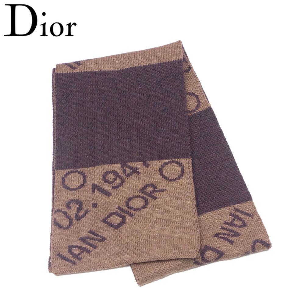 【スプリングセール30％OFF】ディオール マフラー ボーダー ブラウン ベージュ ウール100 Dior レディース プレゼント 贈り物 オシャレ 大人 ファッション 【ディオール】 T6887 【中古】