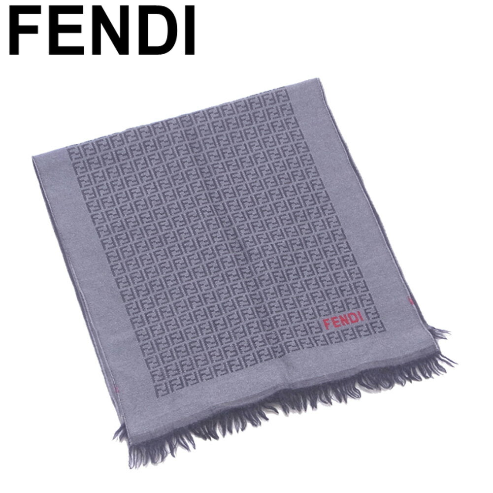 【スプリングセール30％OFF】フェンディ マフラー フリンジ付き ストール ズッキーノ グレー 灰色 ブラック レッド ウール100％ FENDI 【フェンディ】 T7176S 【中古】