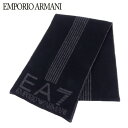 【ウィンターSALE 30%OFF】エンポリオ アルマーニ マフラー ストライプライン EAマーク ブラック グレー 灰色 アクリルAcrilica100％ EMPORIO ARMANI 【エンポリオ アルマーニ】 B966S 【中古】