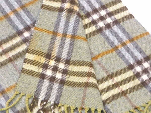 【中古】 バーバリー マフラー フリンジ付き カシミア チェック カーキ系 CASHMERE 100%BURBERRY レディース プレゼント 贈り物 オシャレ 大人 ファッション 【バーバリー】 T995 ★