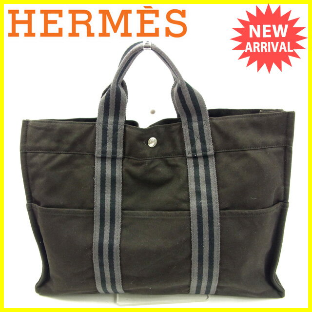 【スプリングセール30％OFF】エルメス トートバッグ ハンドバッグ フールトゥトートMM フールトゥ ブラック×グレー 綿100% HERMES T15704S 【中古】