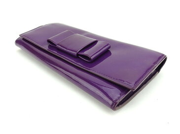 【中古】 長財布 ファスナー付き長財布 リボンモチーフ パープル×ゴールド 在庫一掃 男性 女性 ブランド 送料無料 おしゃれ 夏 ラスト1点 P517D ★