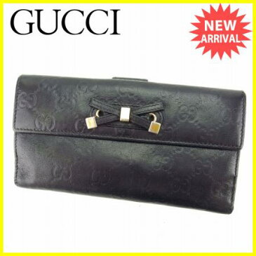 【中古】 【送料無料】 グッチ GUCCI 長財布 Wホック レディース プリンシー グッチシマ ブラック×ゴールド レザー 人気 D1574s