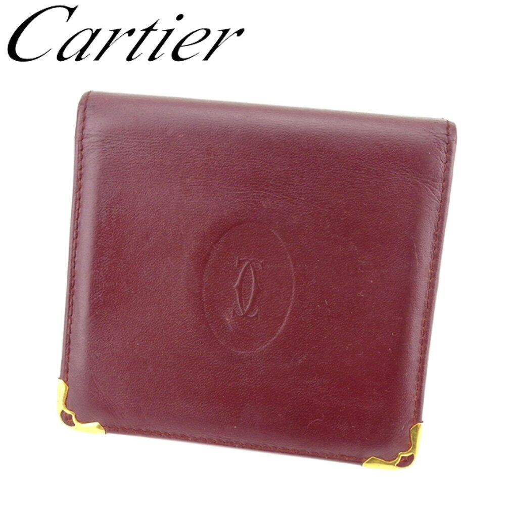 【スプリングセール】カルティエ 二つ折り 財布 ダブルフラップ マストライン ボルドー ゴールド レザー Cartier 【カルティエ】 C3434S 【中古】