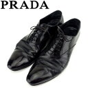 【スプリングセール30％OFF】プラダ シューズ ビジネス 靴 ♯6ハーフ レースアップ ストレートチップ ブラック レザー PRADA 【プラダ】 C3435S 【中古】