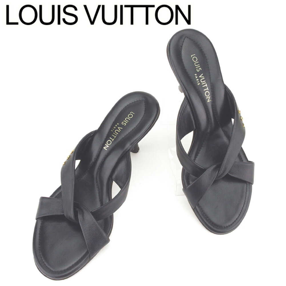 【スプリングセール30％OFF】ルイ ヴィトン サンダル シューズ 靴 #34 ブラック レザー Louis Vuitton レディース プレゼント 贈り物 オシャレ 大人 ファッション 【ルイ・ヴィトン】 G1277 【中古】