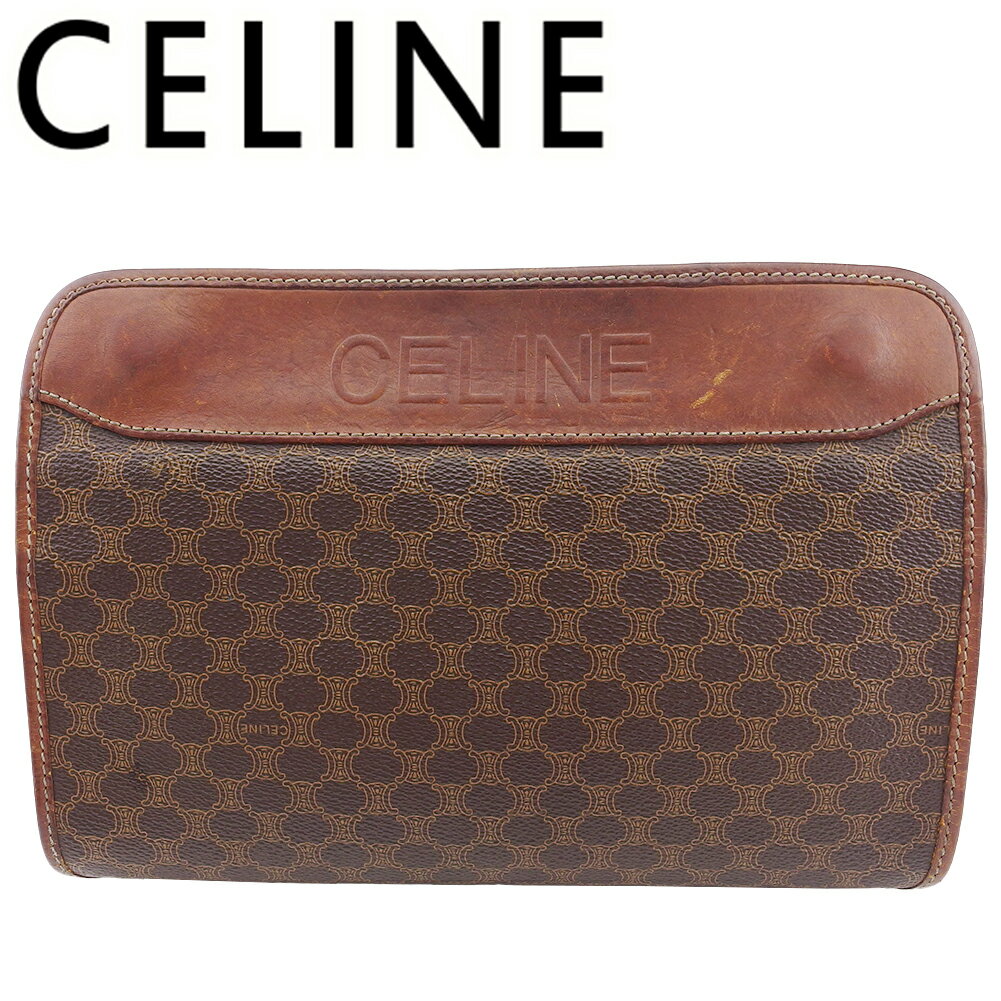 【スプリングセール】【中古】 セリーヌ クラッチバッグ セカンドバッグ マカダム ブラウン×ベージュ PVC×レザー CELINE A2022