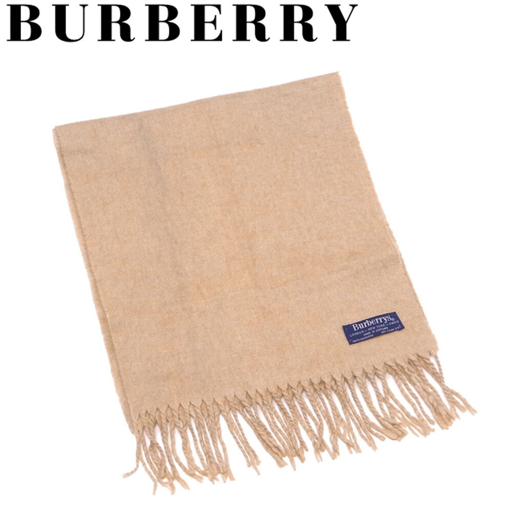 【スプリングセール30％OFF】バーバリー マフラー フリンジ付き ベージュ ネイビー カシミア BURBERRY 【バーバリー】 T16812S 【中古】