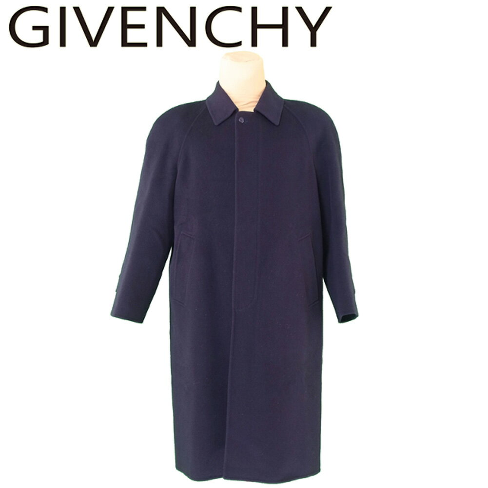 【スプリングセール30％OFF】ジバンシィ コート ロング アウター ♯Mサイズ シングル ステンカラー ネイビー 毛 ウール カシミア GIVENCHY T17299S 【中古】