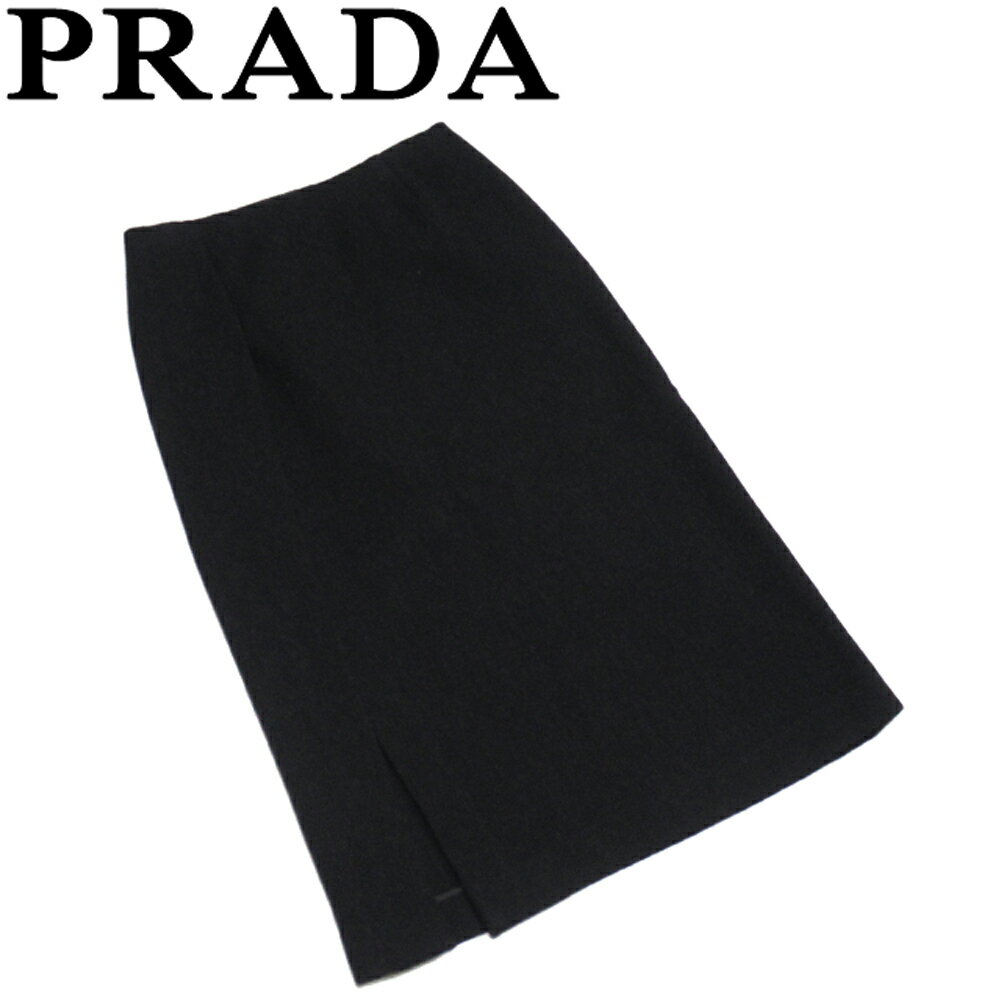 【ウィンターSALE 30%OFF】プラダ スカート ロング ボトムス レディース ♯40サイズ ロングスリット ブラック ウール 毛 PRADA H822S 【中古】