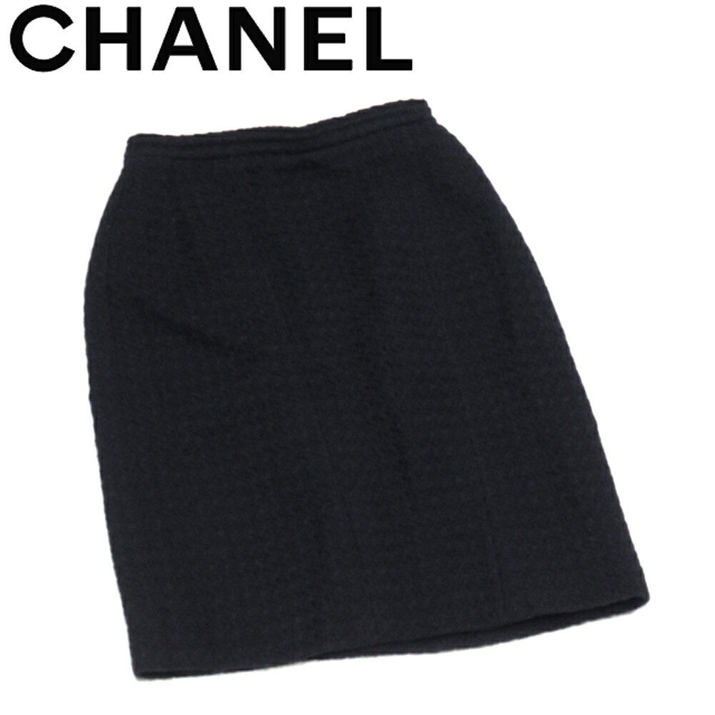 【ウィンターSALE 30%OFF】シャネル スカート タイト ボトムス レディース ♯38サイズ ニット ネイビー ウール 毛 シルク 絹 CHANEL T19120S 【中古】