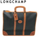 【スプリングセール】【中古】 ロンシャン ビジネスバッグ ブリーフケース レディース メンズ ホースマーク ブラック ブラウン ゴールド PVC×レザー LON...