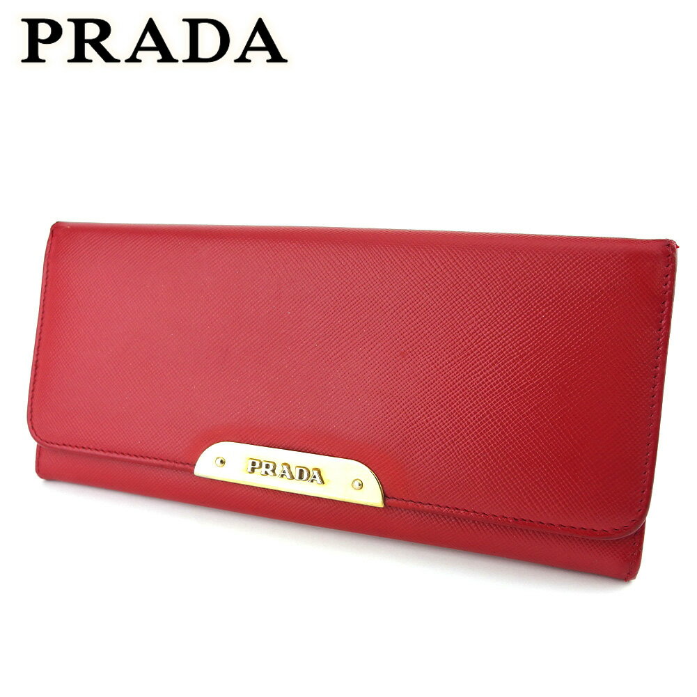 【スプリングセール】 【中古】 プラダ 長財布 メンズ可 レッド サフィアーノレザー PRADA T20316