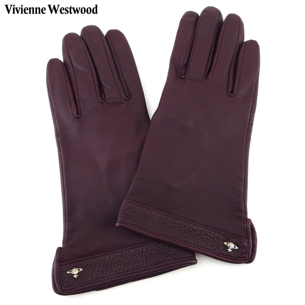 【スプリングセール】 【中古】 ヴィヴィアン ウエストウッド 手袋 メンズ可 ボルドー レザー Vivienne Westwood T20468