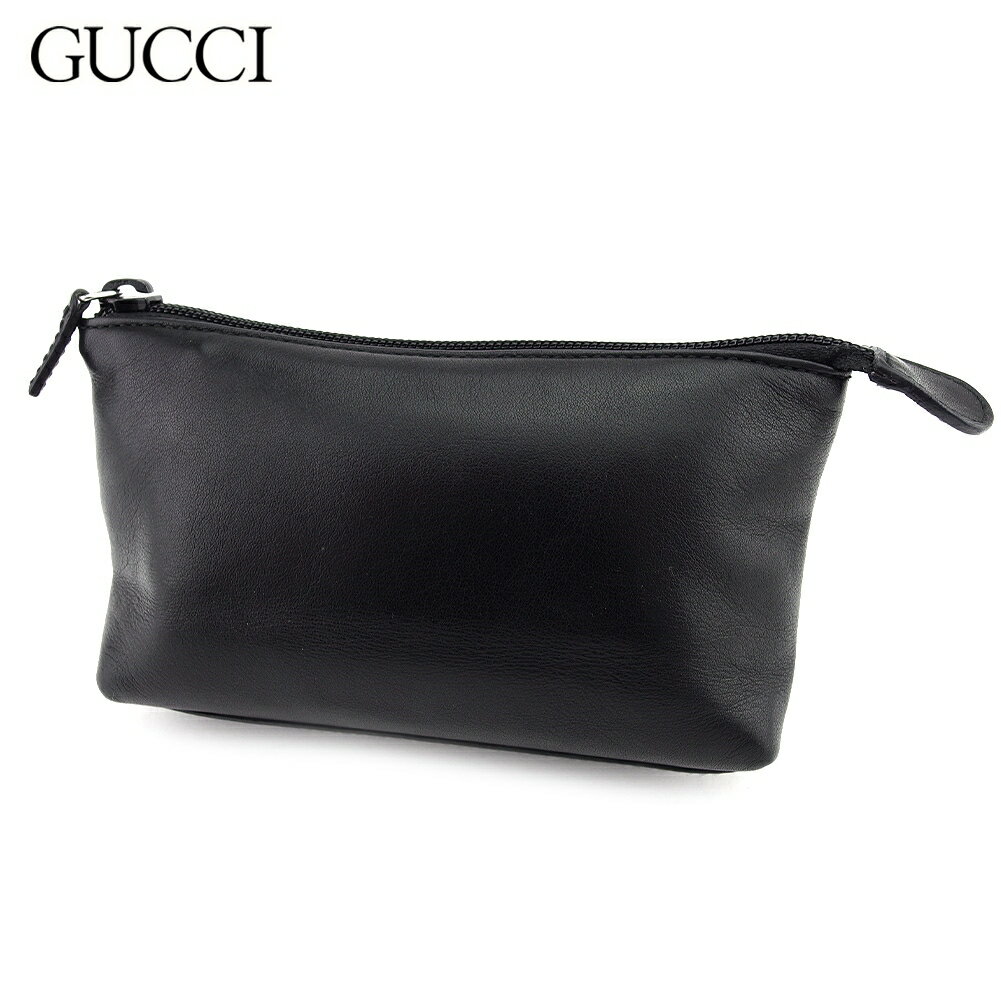 【スプリングセール30％OFF】 【中古】 グッチ ポーチ ペンケース メンズ ブラック レザー GUCCI B1260