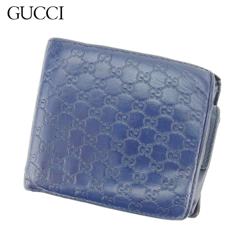 【スプリングセール30％OFF】グッチ 二つ折り 財布 グッチシマ ブルー レザー Gucci 【グッチ】 T12836S 【中古】