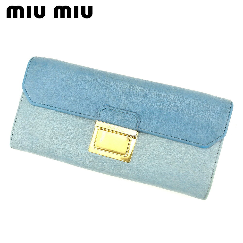 【スプリングセール30％OFF】ミュウミュウ 長財布 ファスナー付き 長財布 ブルー PVC×レザ- miu miu 長サイフ サイフ 収納 財布 ユニセックス 小物 【ミュウミュウ】 T12278 【中古】