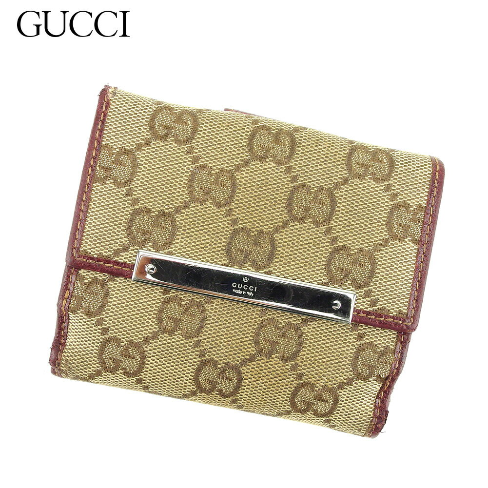 【スプリングセール30％OFF】グッチ Wホック財布 二つ折り 財布 GG柄 ベージュ ボルドー キャンバス×レザー GUCCI 【グッチ】 T8549S 【中古】